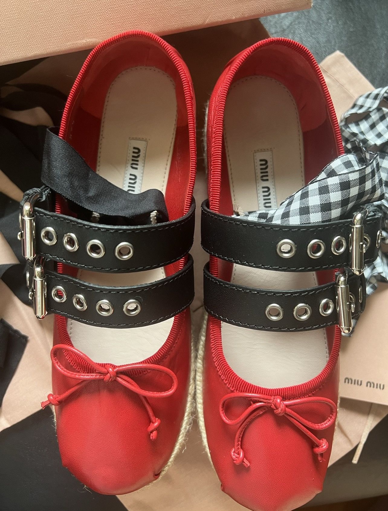 Miu Miu 🔥 Miu Miu Girl iconic leather ballerina ballet shoes Size US 5 / EU 37 - 3 Thumbnail