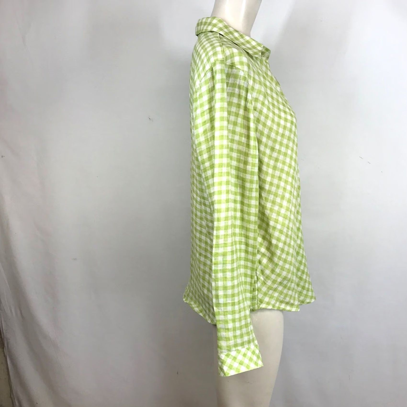 J. Jill J. Jill Love Linen Green Gingham Check 100% Linen Split Neck Tunic Blouse Womens M Size M / US 6-8 / IT 42-44 - 4 Thumbnail