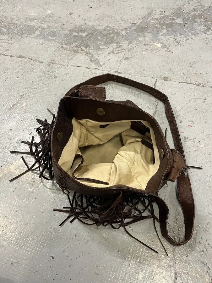 Designer × Roberto Cavalli × Vintage 2000s Roberto Cavalli Grain Brown Leather Fringe Shoulder Bag Size ONE SIZE - 8 Thumbnail