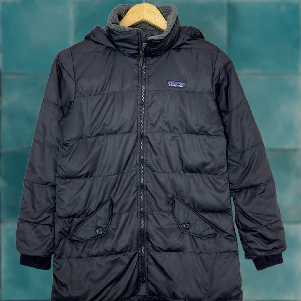 Patagonia Patagonia Girl's Down Parka Puffer Coat Hooded Sherpa Lined Quilted Black Sz M Size M / US 6-8 / IT 42-44 - 1 Thumbnail