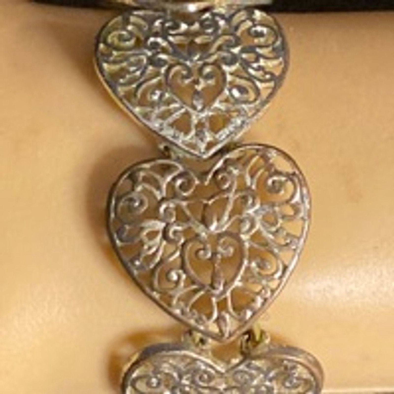 Vintage Vintage Boho Filigree Heart Link Silver Tone Bracelet Size ONE SIZE - 4 Thumbnail