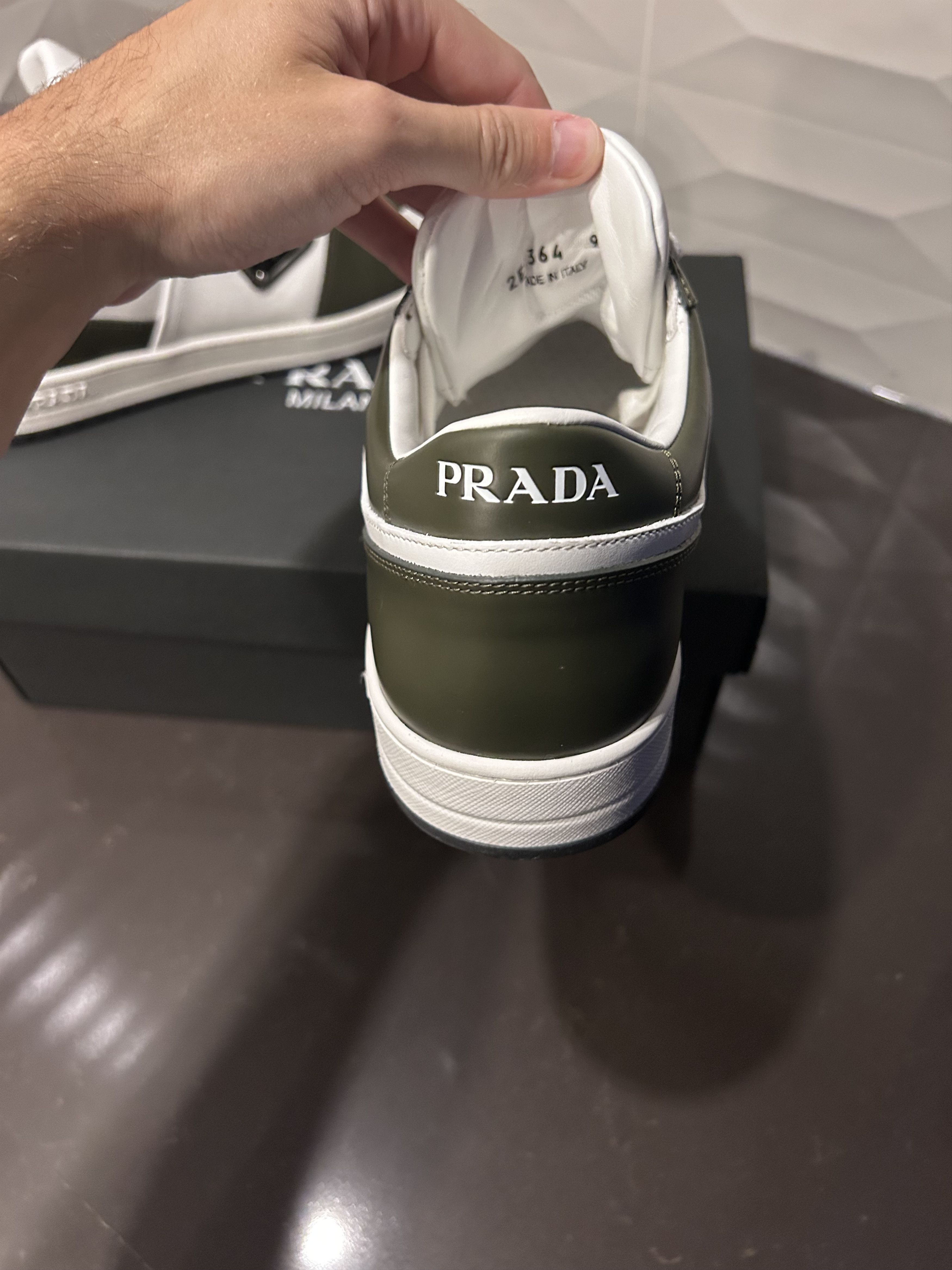 Prada 👟 Prada Downtown Leather Sneakers – Olive Green – Sz 10US Size US 10 / EU 43 - 14 Thumbnail