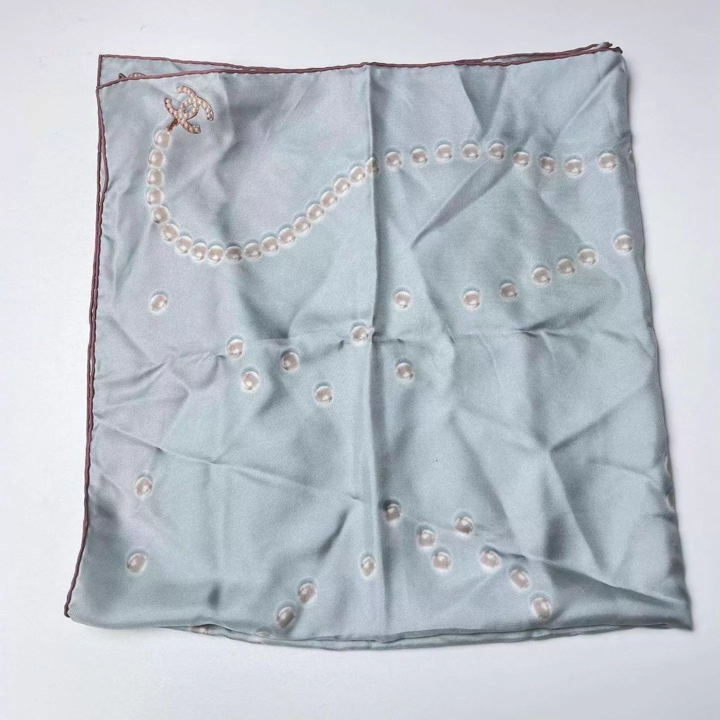 Chanel Chanel 19B Light Blue Pearl Silk Scarf 90x90 Size ONE SIZE - 5 Thumbnail