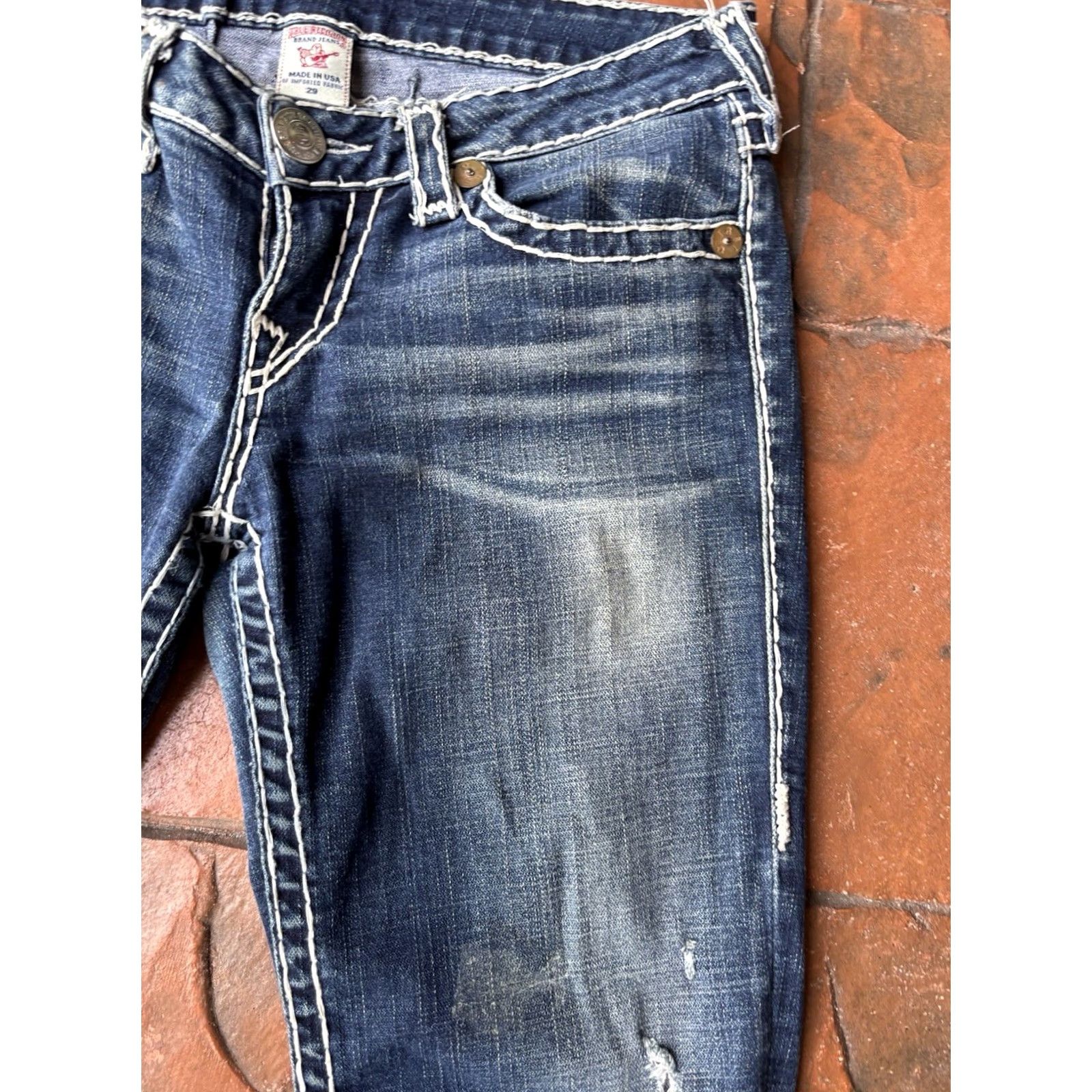 True Religion Vintage True Religion Billy Super T Jeans Womens 29 Distressed 5-Pocket Denim Blue USA Jeans Size 29" - 5 Thumbnail