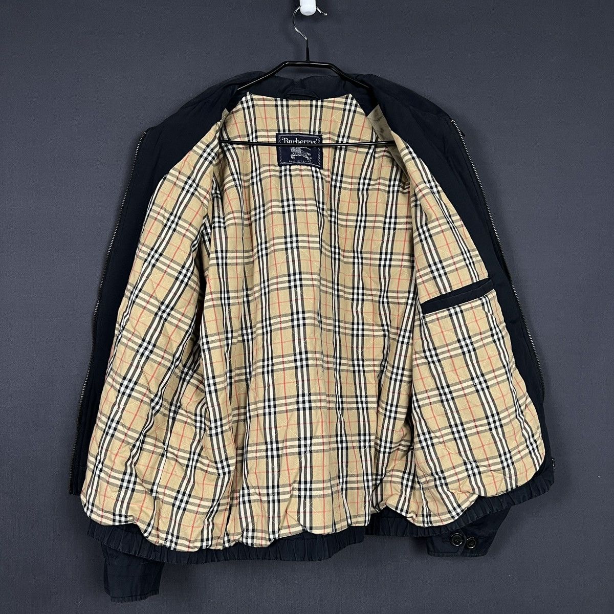 Vintage Burberry's Black Bomber Jacket w/ Check mens size M