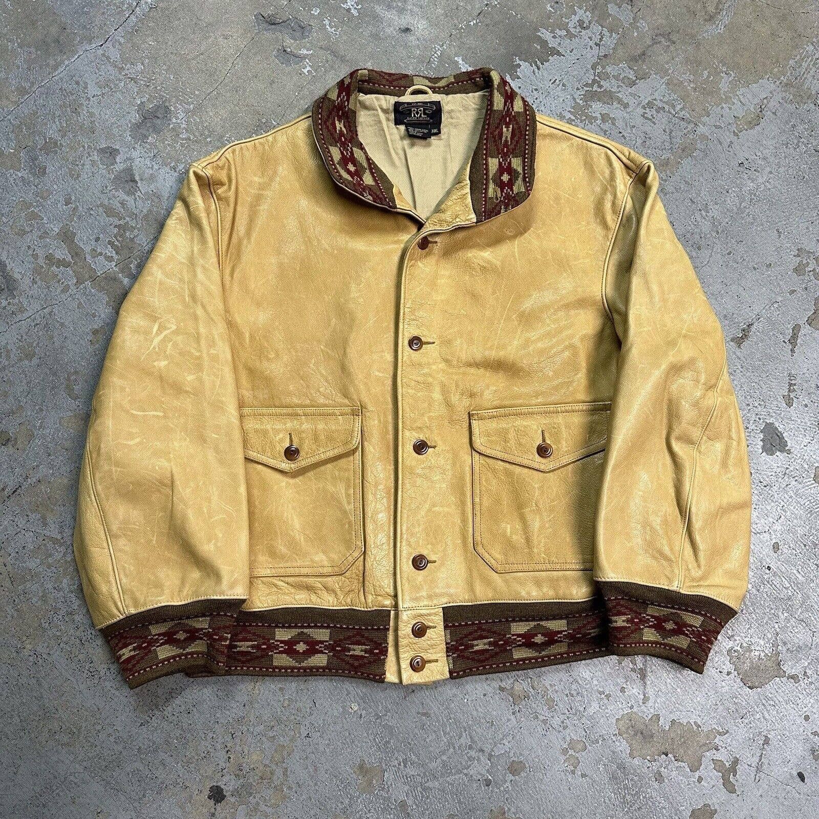 Leather × Polo Ralph Lauren Vintage Double RL Polo Ralph Lauren Aztec Leather Jacket Size US XL / EU 56 / 4 - 1 Thumbnail