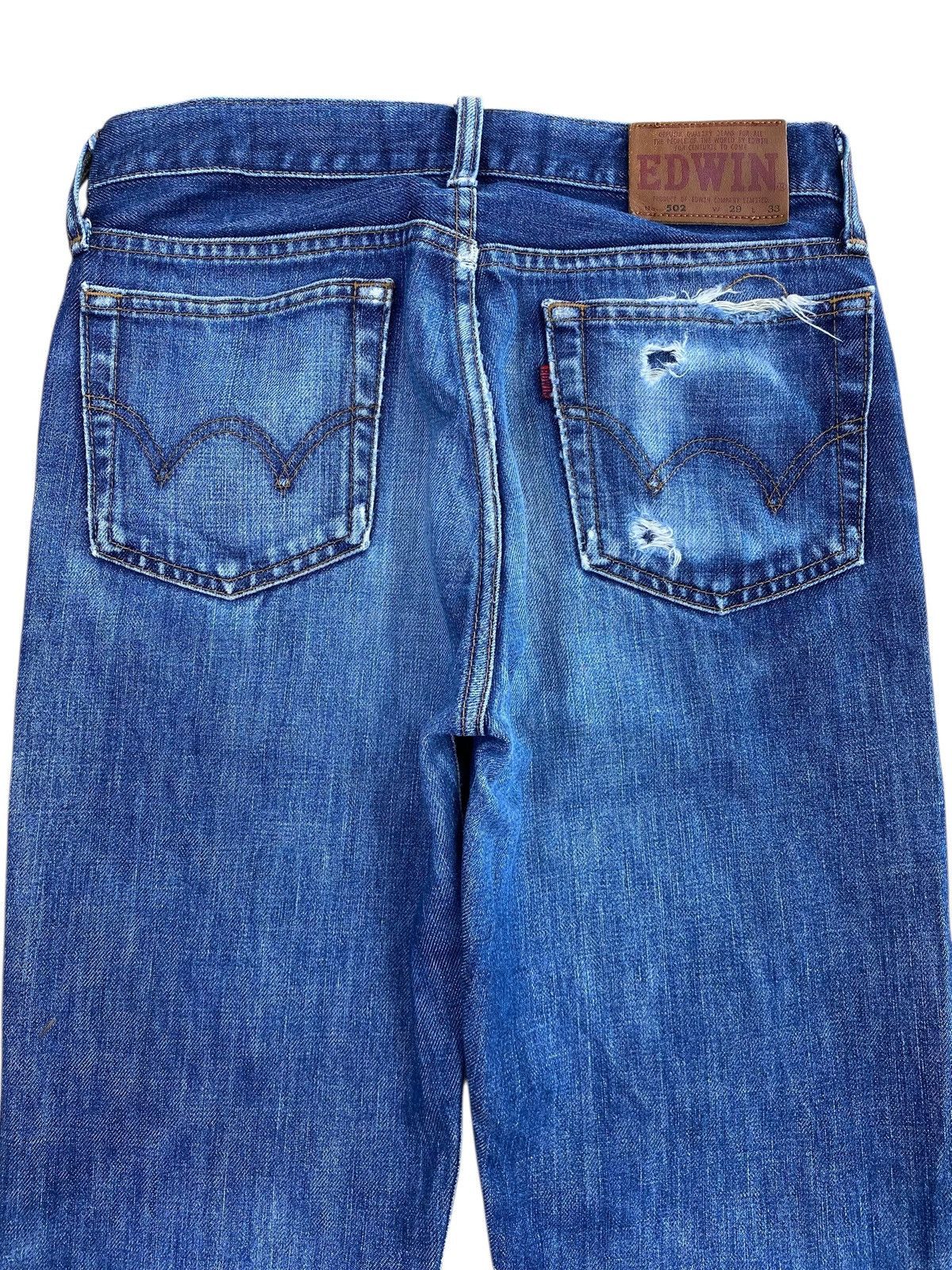 Edwin Edwin 502 Blue Wash Ripped Style Loose Jeans Size US 28 / EU 44 - 4 Thumbnail