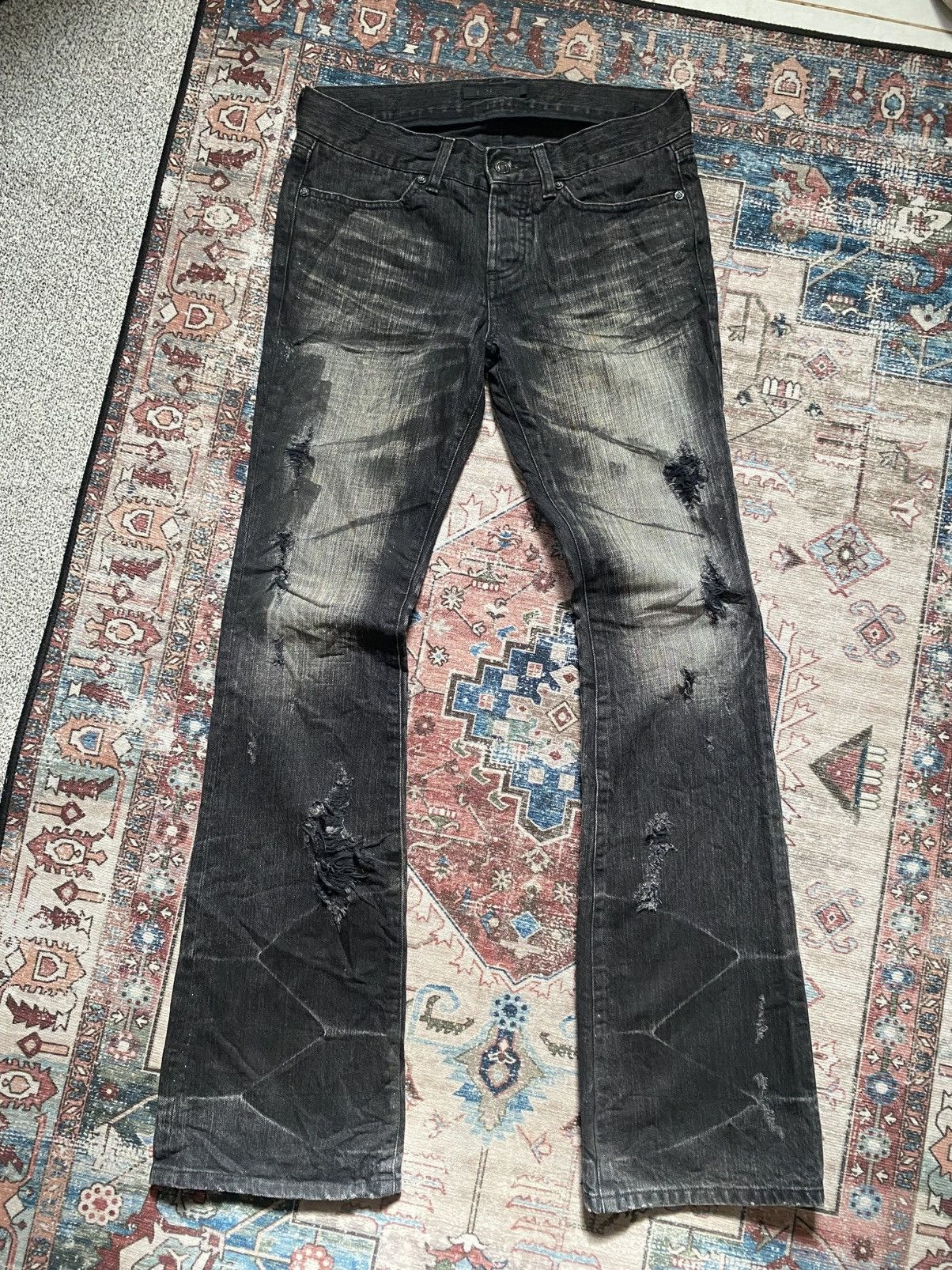 W31x32.5 Flare Jeans Fuga Boro Sew Distress Faded Denim