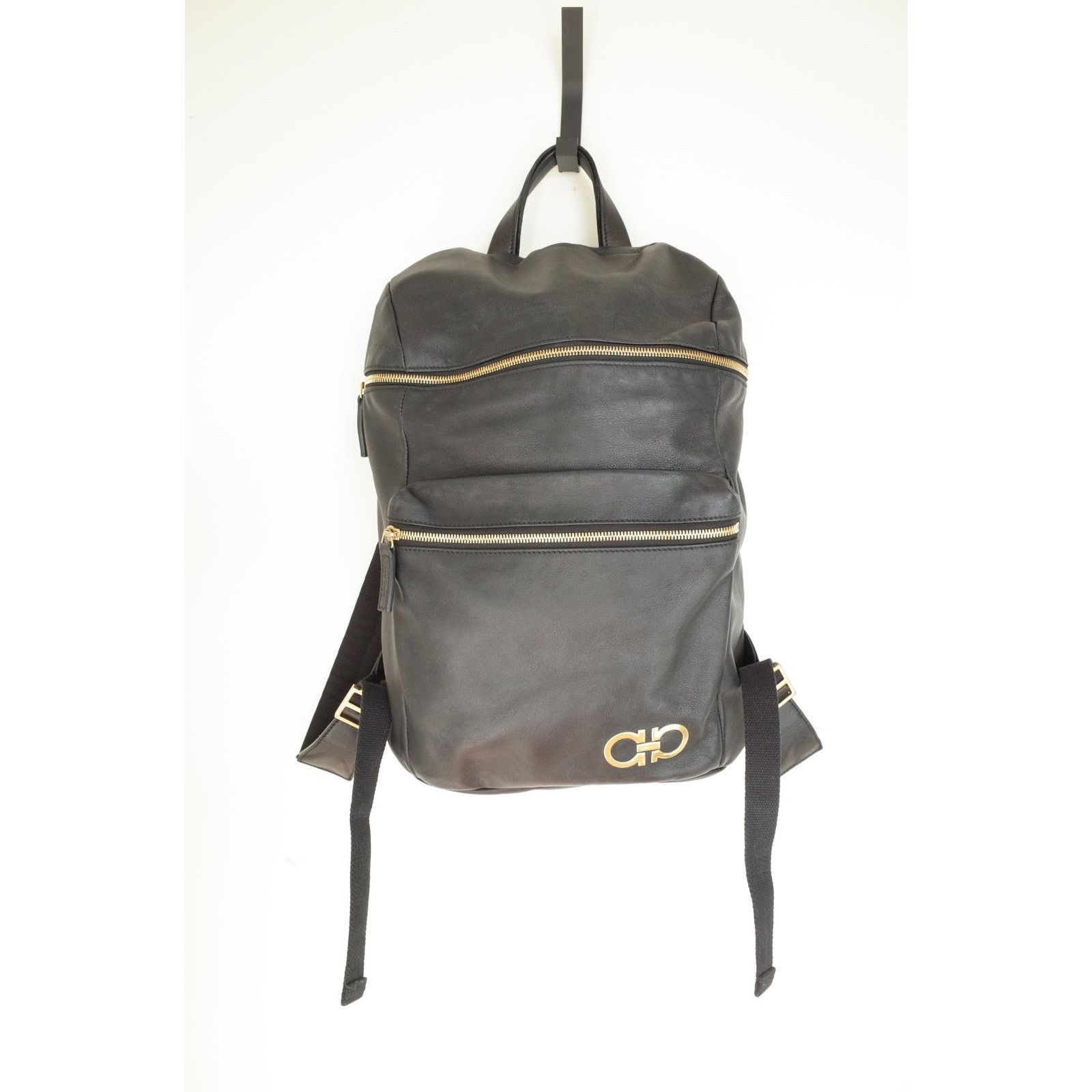 image of Salvatore Ferragamo Ferragamo Gancini Nevada Black Leather Backpack, Men's