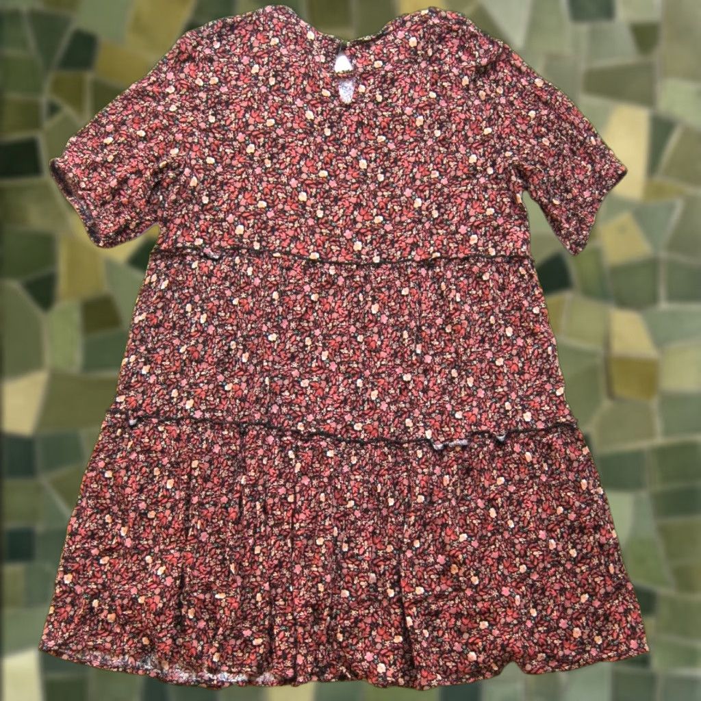 Vintage Knox Rose 100% Rayon Pink Green Black Short Sleeve Tunic Smock Dress Large Size 36" / US 14 / IT 50 - 1 Thumbnail
