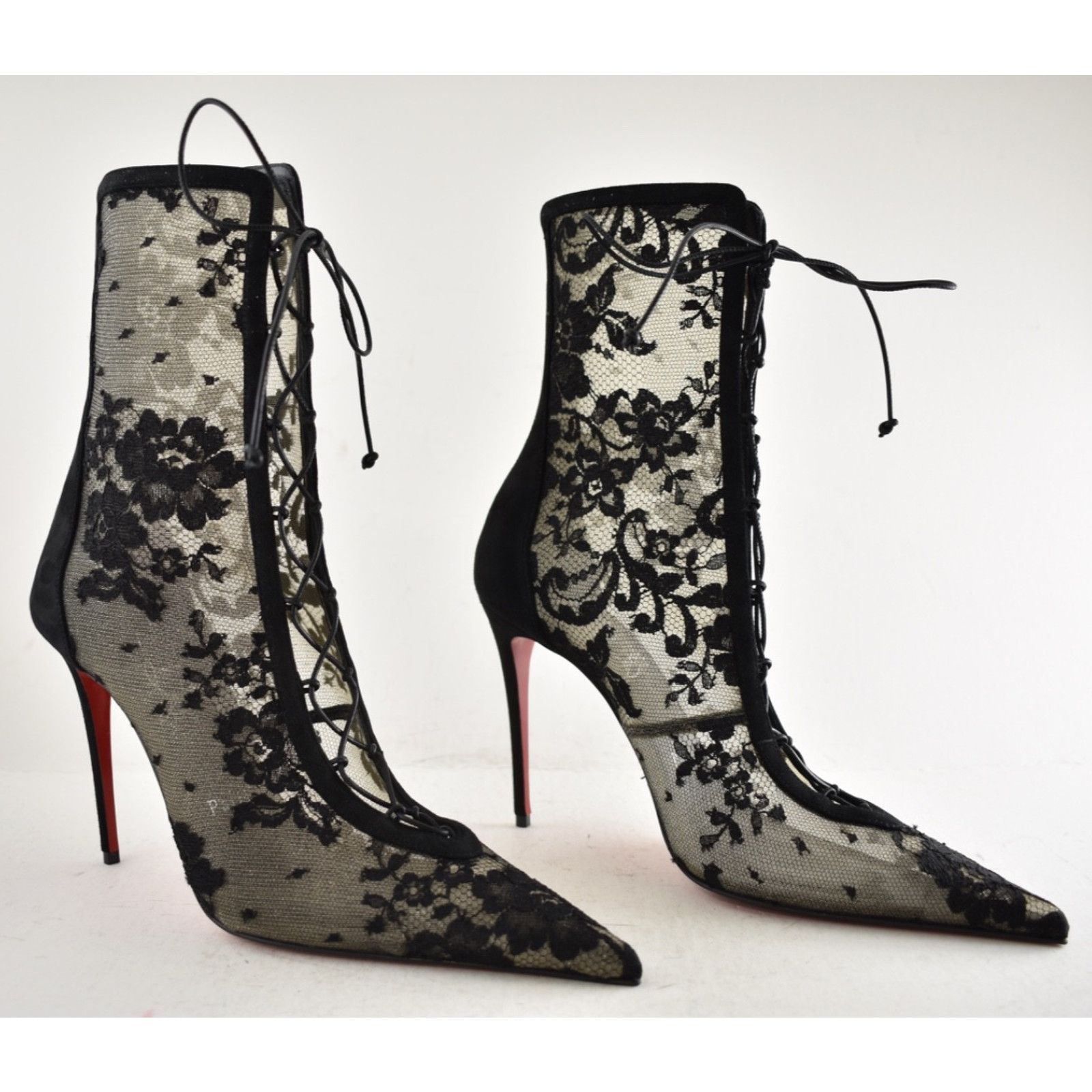 Christian Louboutin Christian Louboutin KM Lace Booty 100 Black Mesh Ankle 38.5 Size US 8.5 / IT 38.5 - 4 Thumbnail
