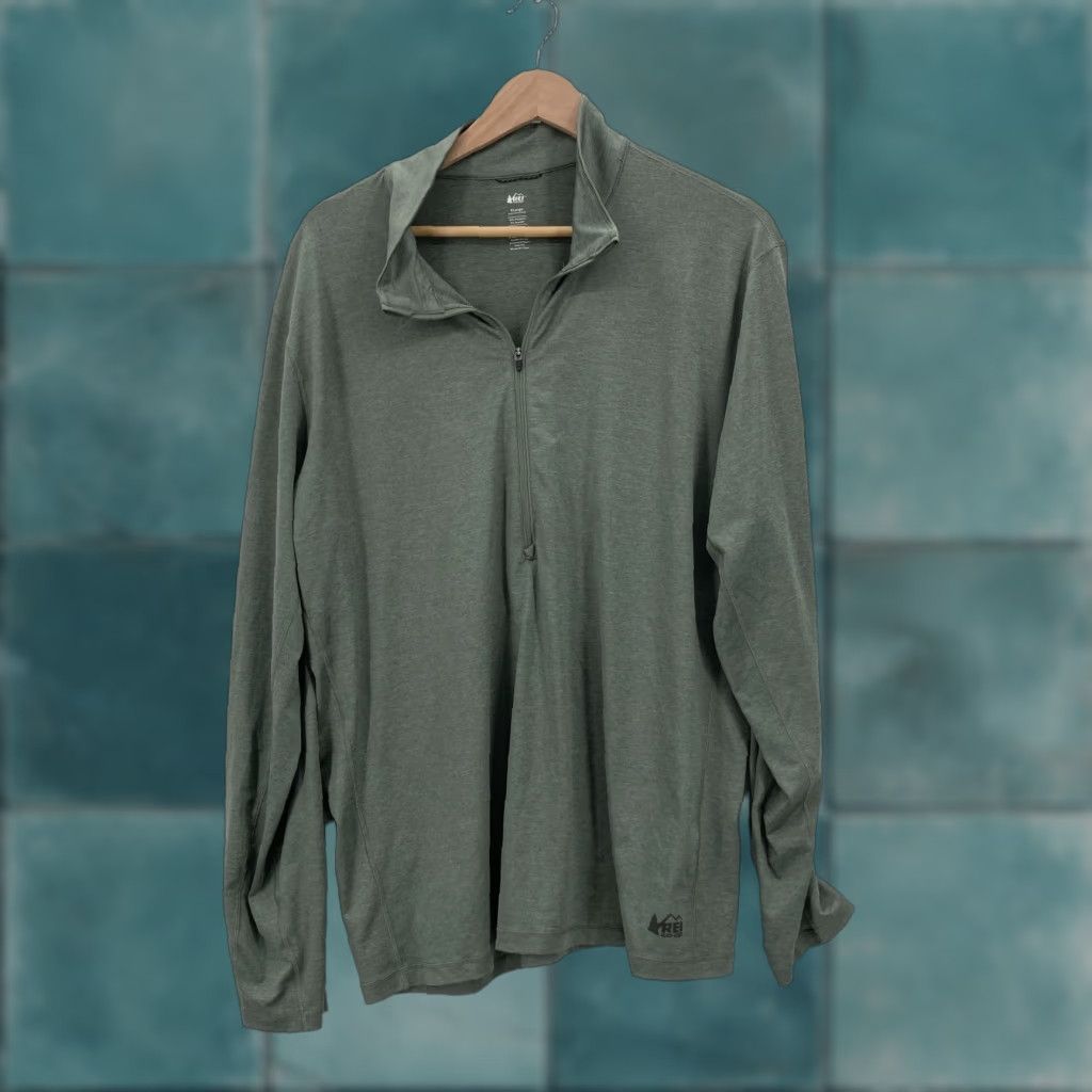Vintage REI Co-op Pullover Mens XL Green Quarter Zip Long Sleeve Lightweight Regular Fit Size US XL / EU 56 / 4 - 1 Thumbnail