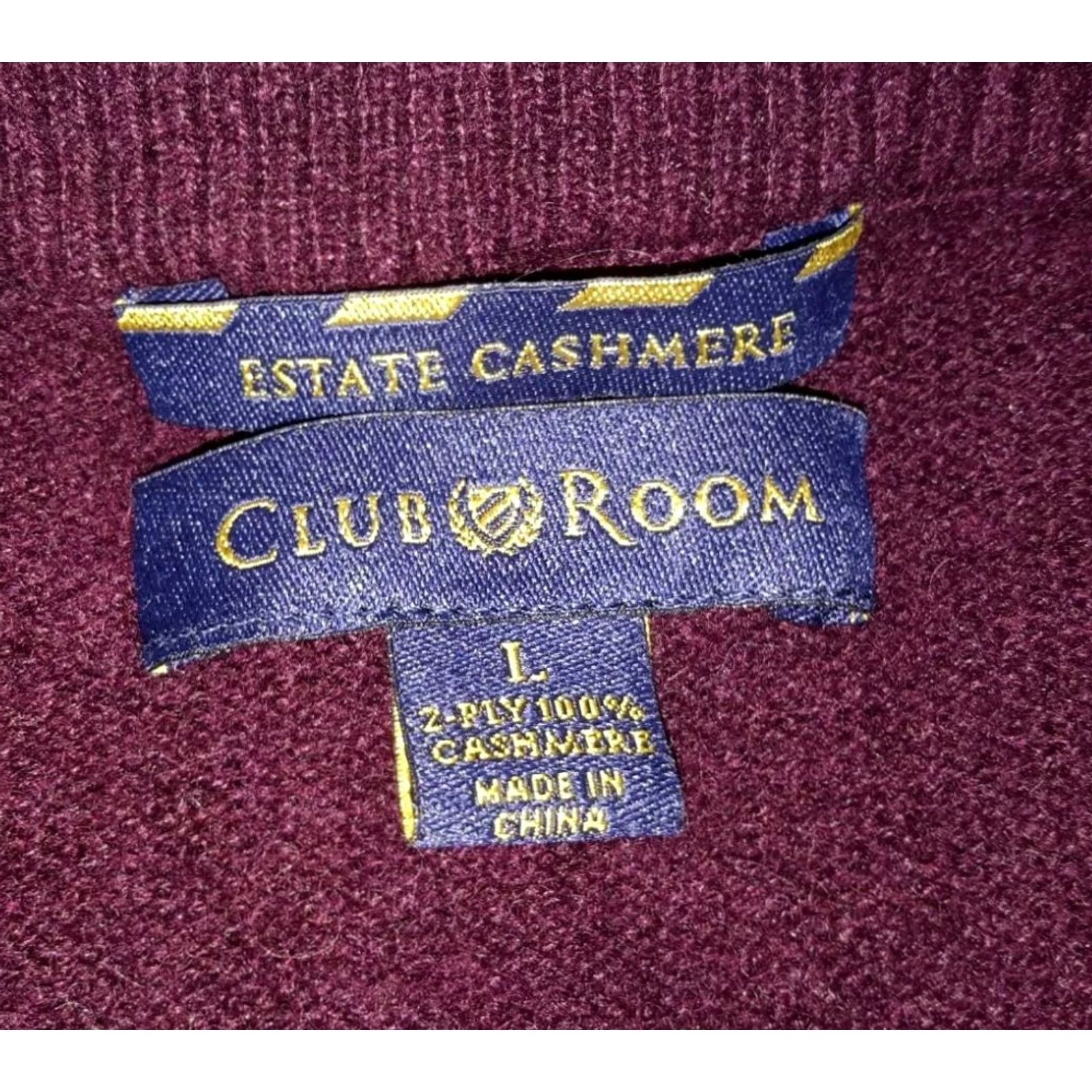 Club Room Cashmere Mens Sweater CLUB ROOM 2 Ply V-Neck maroon/wine Long Sleeves Size L Size US L / EU 52-54 / 3 - 4 Thumbnail