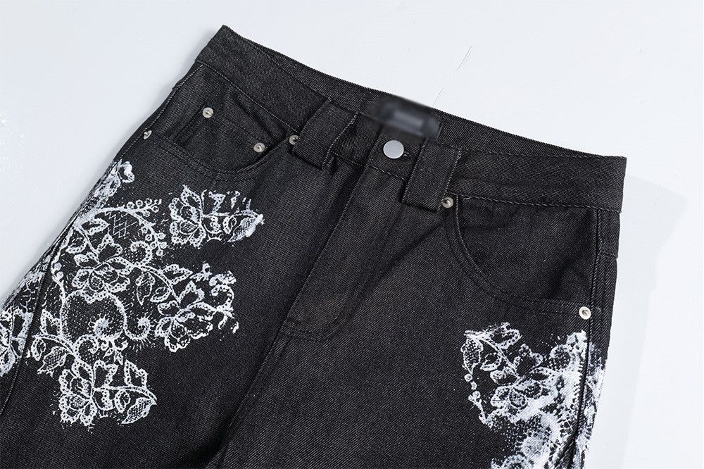 Jean Men's hippie style loose-fitting plant print flared jeans Size US 32 / EU 48 - 3 Thumbnail