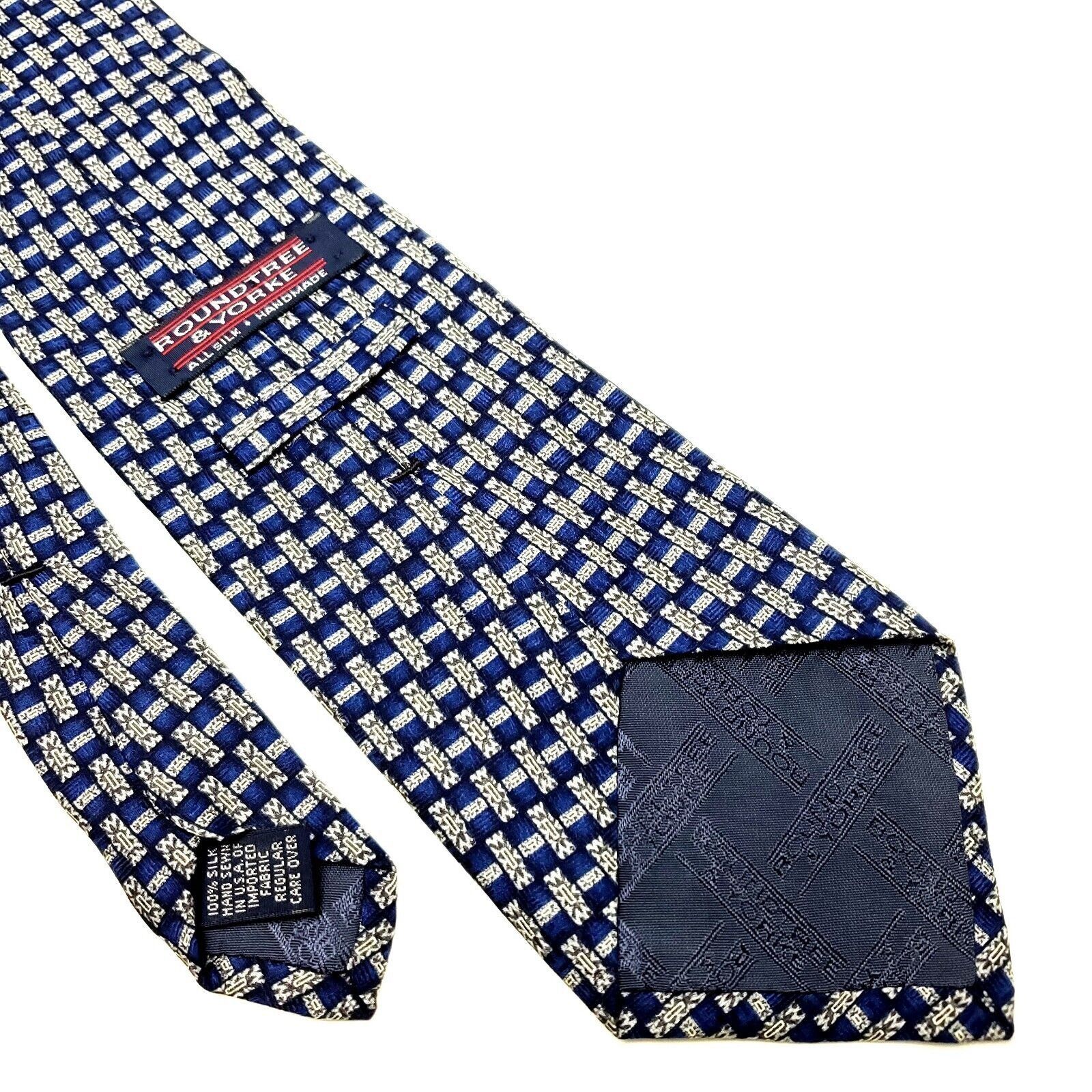 Roundtree & Yorke Roundtree Yorke Silk Tie Blue Print Wide Geometric Size ONE SIZE - 5 Thumbnail