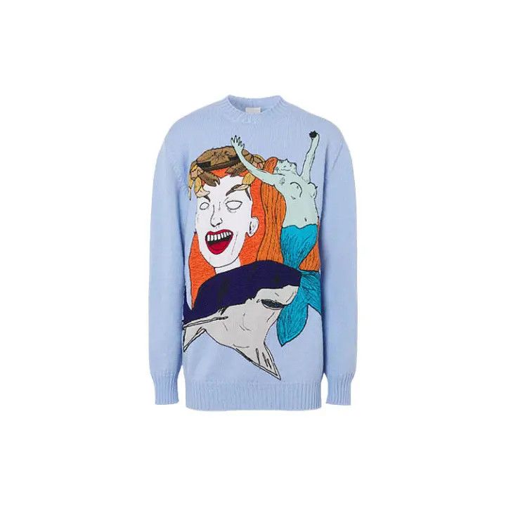 Burberry Ocean Sketch Embroidered Wool Sweater
