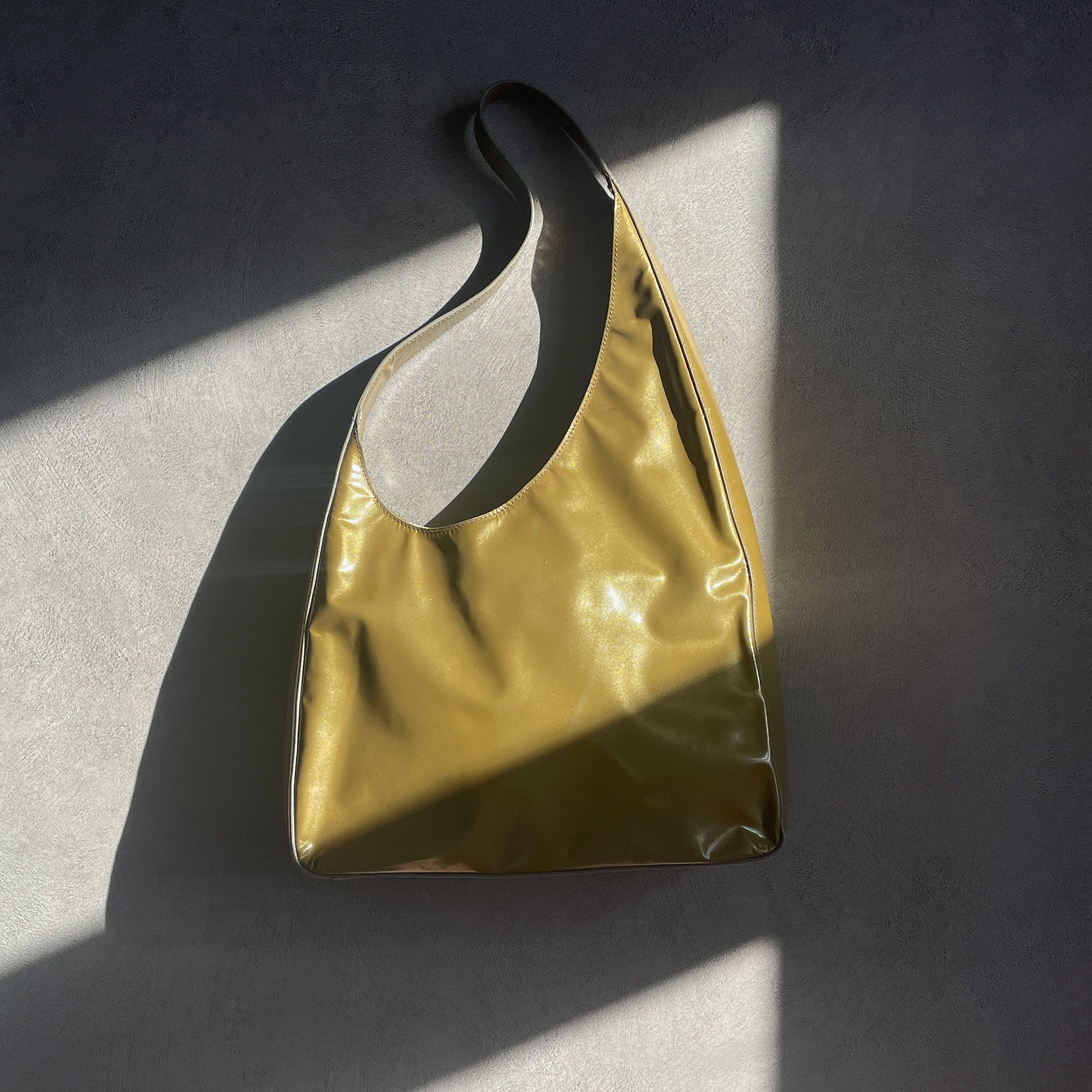 Prada Prada FW 1998 Khaki Patent Leather Asymetrical Bag