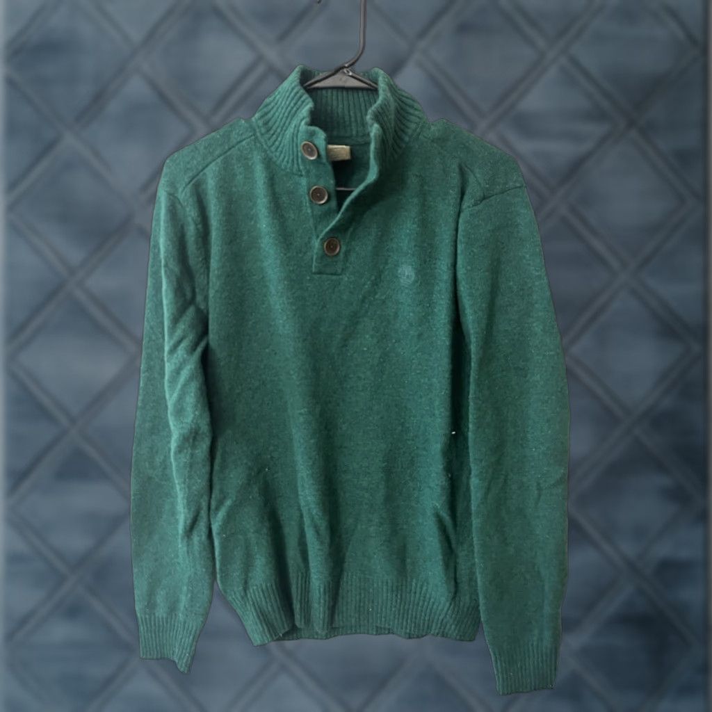 Timberland VINTAGE Timberland Sweater Shirt Henley Mock Neck Wool Blend Men L Green Preppy 90s Mens Size US M / EU 48-50 / 2 - 1 Thumbnail