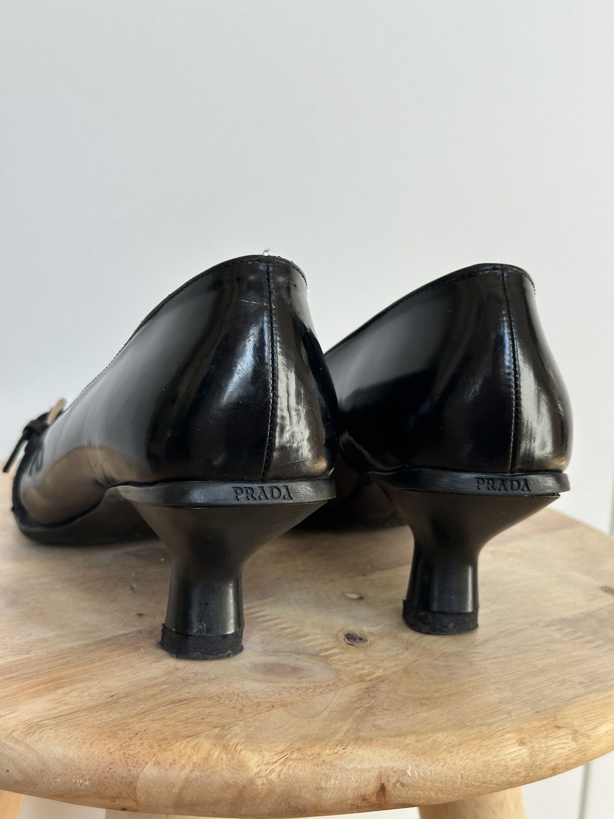 Prada Prada Black Leather Kitten Heel Pumps Mary Jane Buckle Size US 6 / IT 36 - 9 Thumbnail