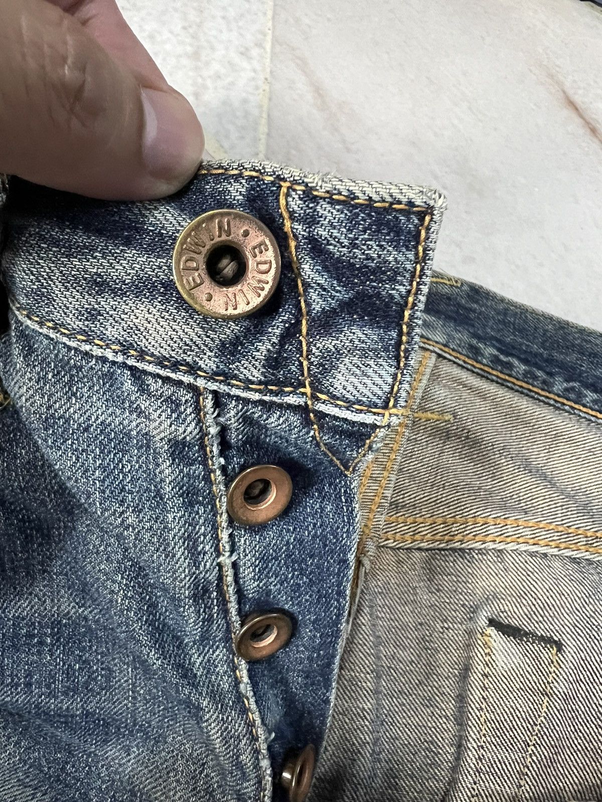 Edwin 💥INSANE💥 Vintage 90’s Edwin 505x Distressed Selvedge Jeans Size US 28 / EU 44 - 4 Thumbnail