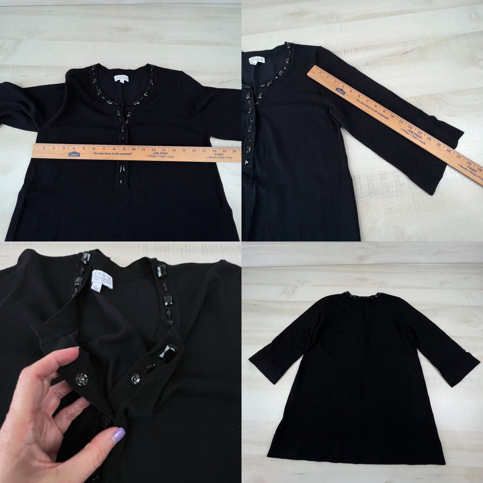 Joseph Joseph A Womens Black Tunic Sweater Large Beaded Neckline 3/4 Sleeves Casual Size L / US 10 / IT 46 - 8 Thumbnail
