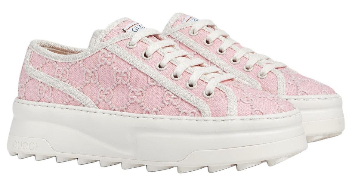 Gucci Gucci Tennis 1977 Pink GG Logo Embroidery Low Top Sneaker Size US 7 / IT 37 - 1 Thumbnail