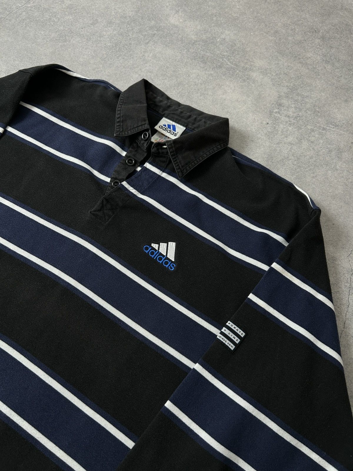 Adidas Vintage Adidas Striped rugby jersey mens black/blue Size US L / EU 52-54 / 3 - 3 Thumbnail