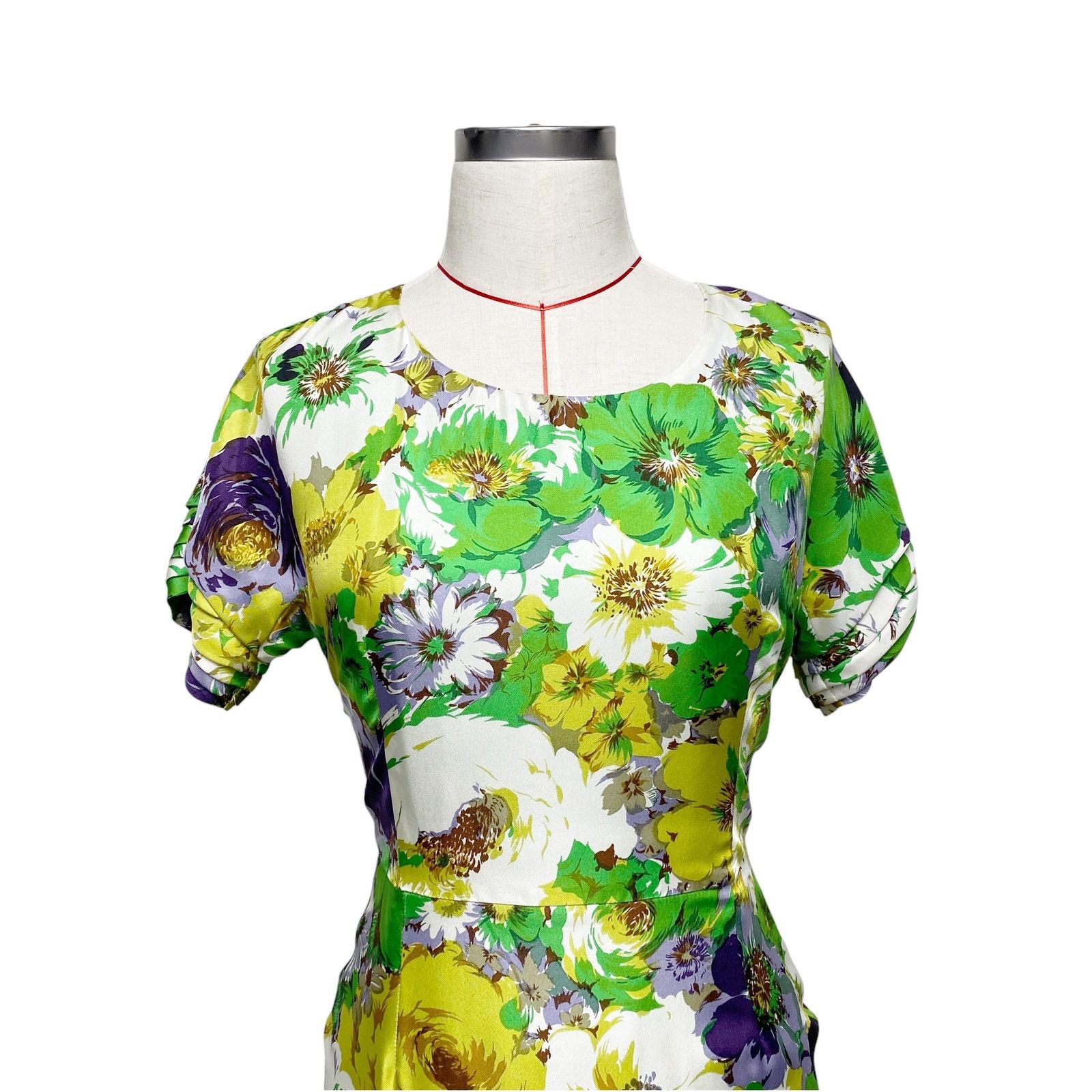 Blumarine Blumarine Womens Size 4 Green Floral Silk Short Sleeve Dress Size S / US 4 / IT 40 - 3 Thumbnail