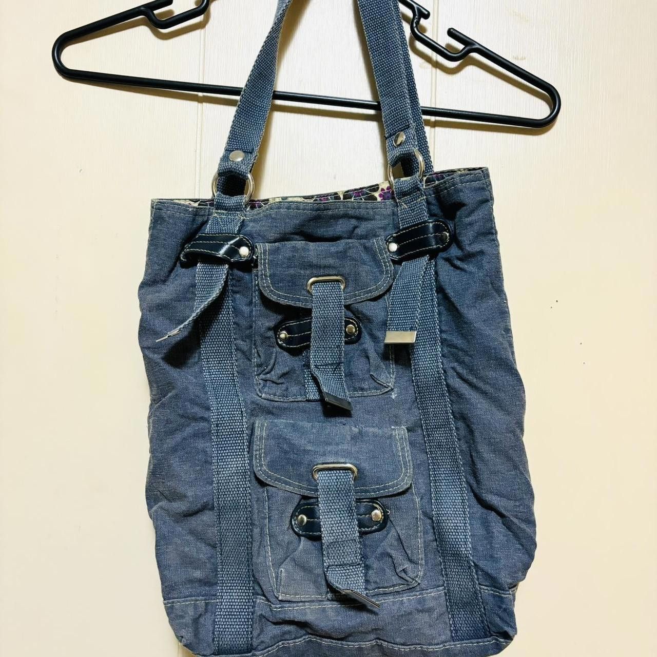 Designer Vintage Y2k Blue Denim Buckle Tote Bag Shoulder Purse Size ONE SIZE - 1 Thumbnail