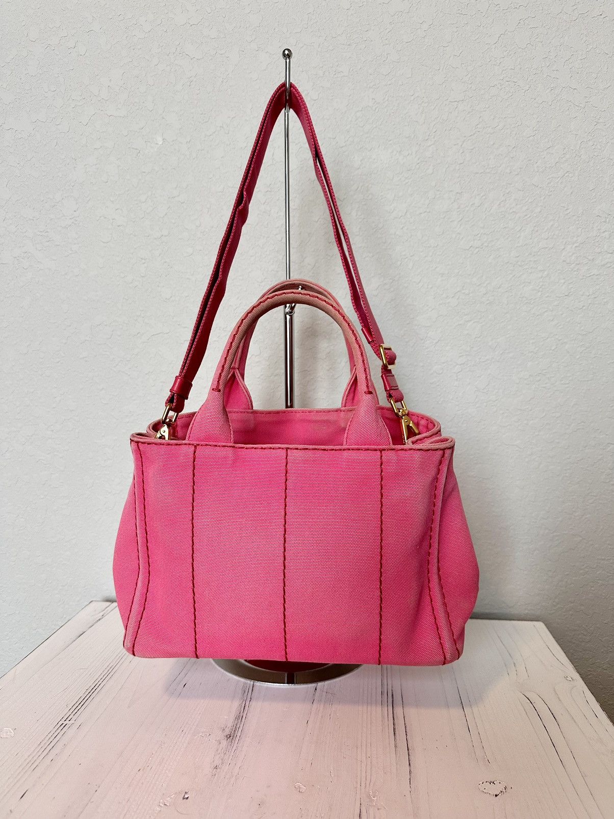 Prada Pink Prada Canapa Tote With Strap Size ONE SIZE - 2 Thumbnail