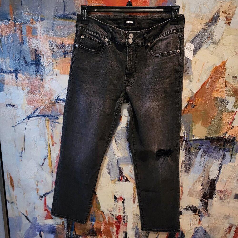 Designer Hudson Crop Ginny Destroyed Straight Leg Grey/Black Size 30" / US 8 / IT 44 - 1 Thumbnail
