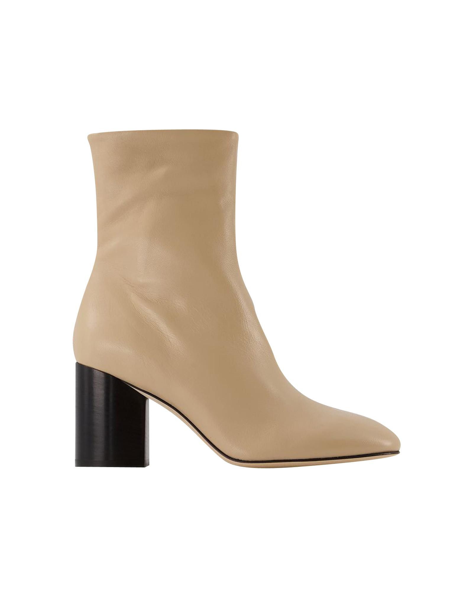 image of Aeyde Structured Leather Ankle Boots With Round Toe in Beige, Women's (Size 10)