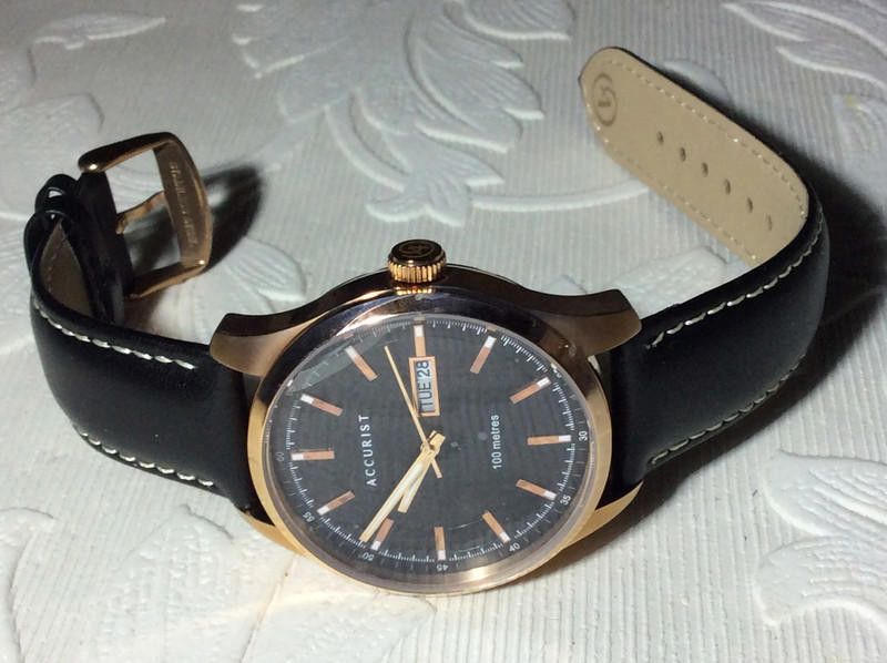 Designer Accurist men's black dial black leather strap watch Size ONE SIZE - 5 Thumbnail