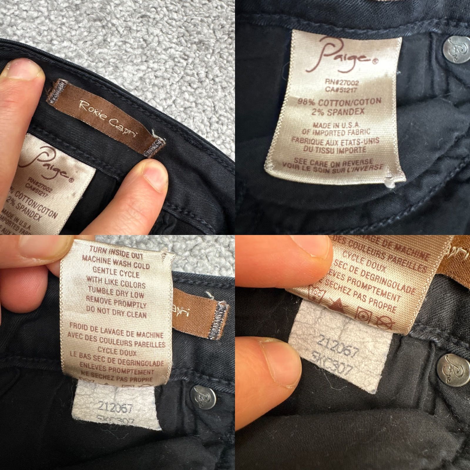 Paige Paige Roxie Capri Jeans Womens 32 Black Mid Rise Stretch Casual 34x26 Size 24" / US 00 / IT 34 - 9 Thumbnail