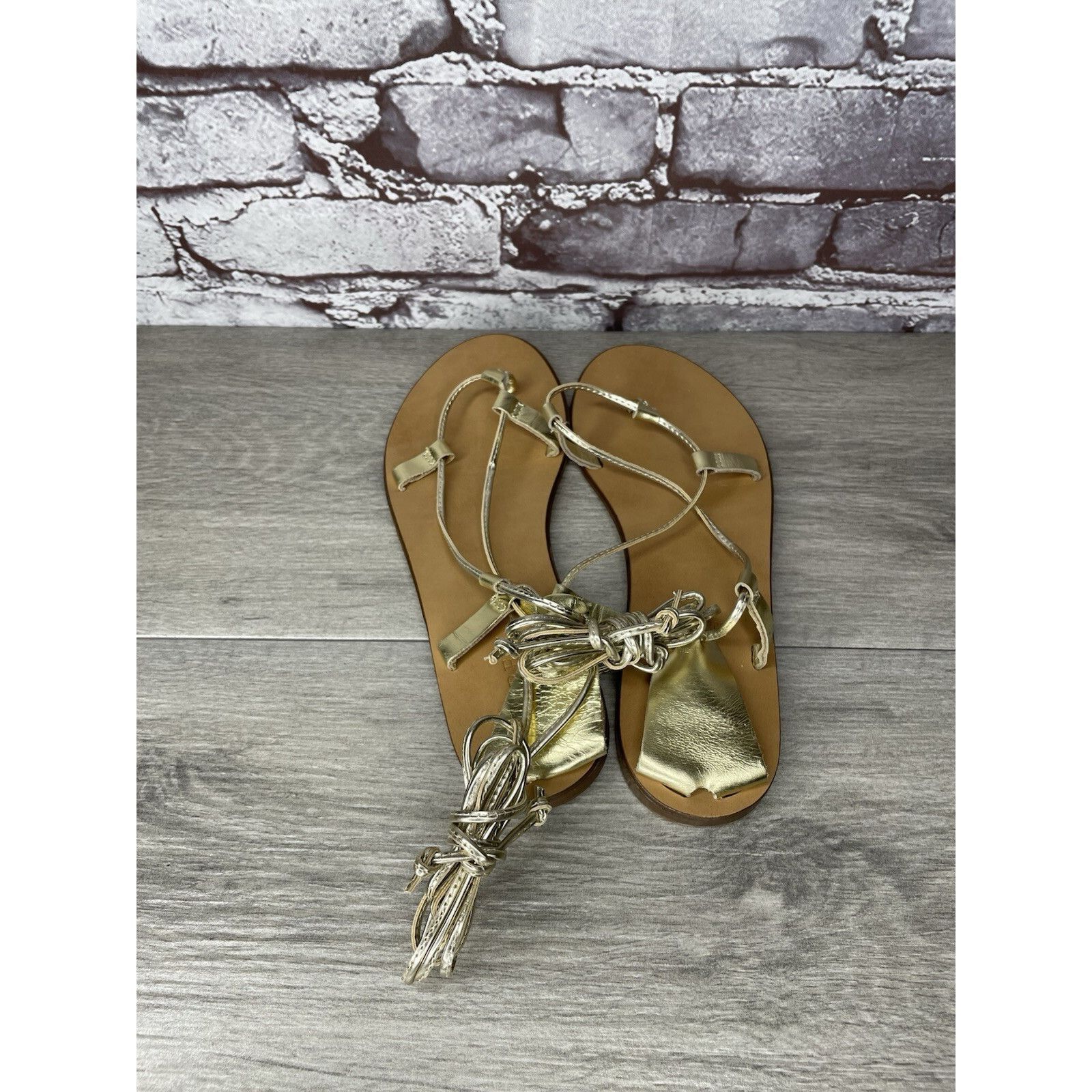 J.Crew J. Crew Metallic Gold Leather Ankle Wrap Around Sandals Wome Size US 7.5 / IT 37.5 - 16 Thumbnail