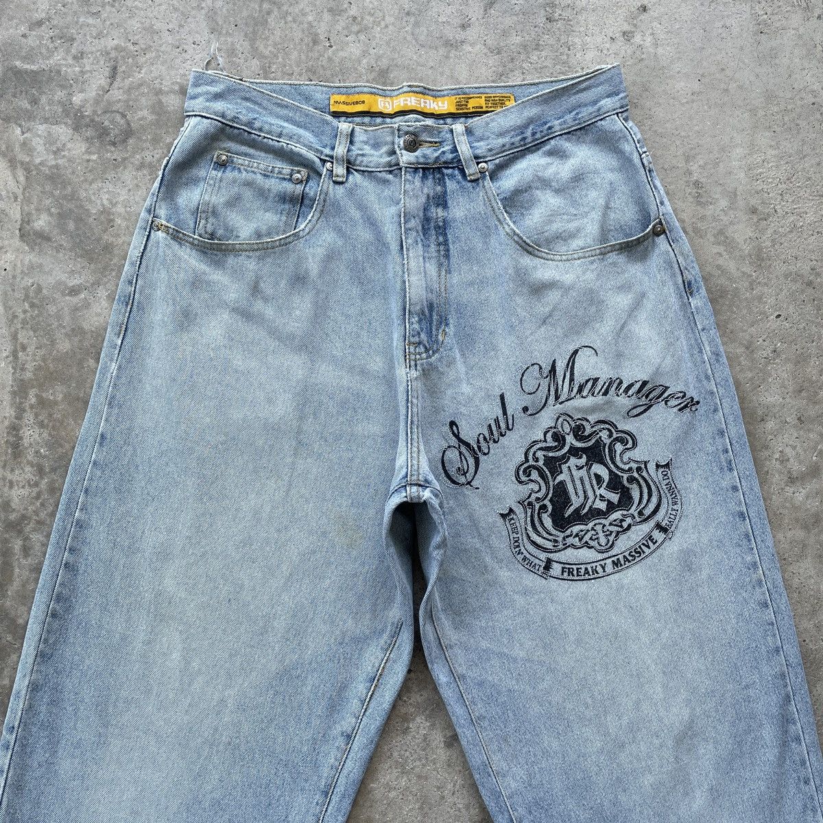 Japanese Brand RARE🔥 Vintage Freaky Soul Baggy Faded Denim Jeans Pants W33 Size US 33 - 4 Thumbnail