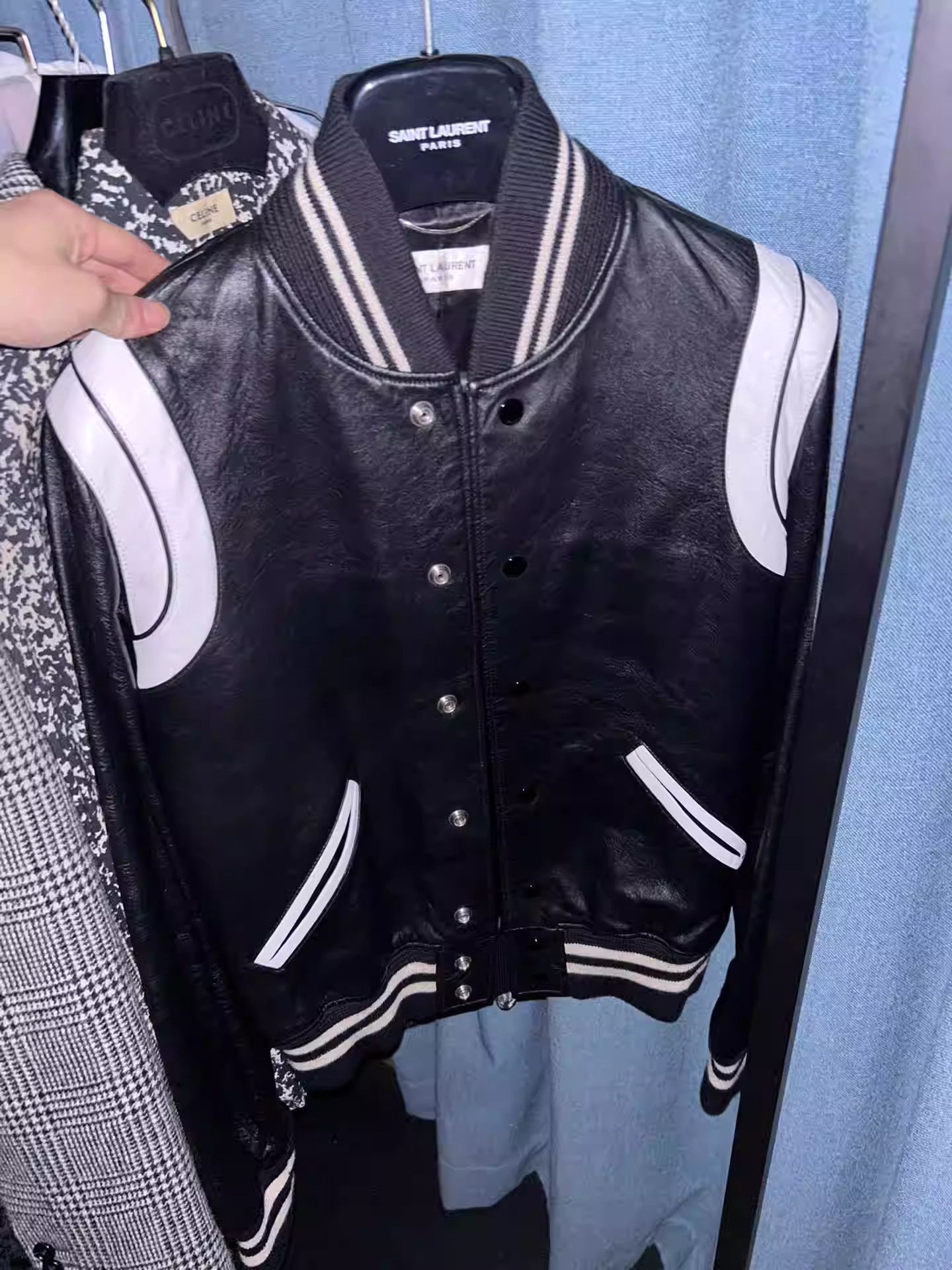 Saint Laurent Paris Saint Laurent Sheepskin Black and White Baseball Jersey Size US S / EU 44-46 / 1 - 1 Thumbnail