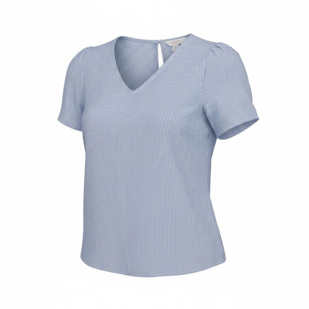 Lauren Conrad LC Lauren Conrad Women’s XS Blue White Blouse Short Sleeve Size XS / US 0-2 / IT 36-38 - 1 Thumbnail