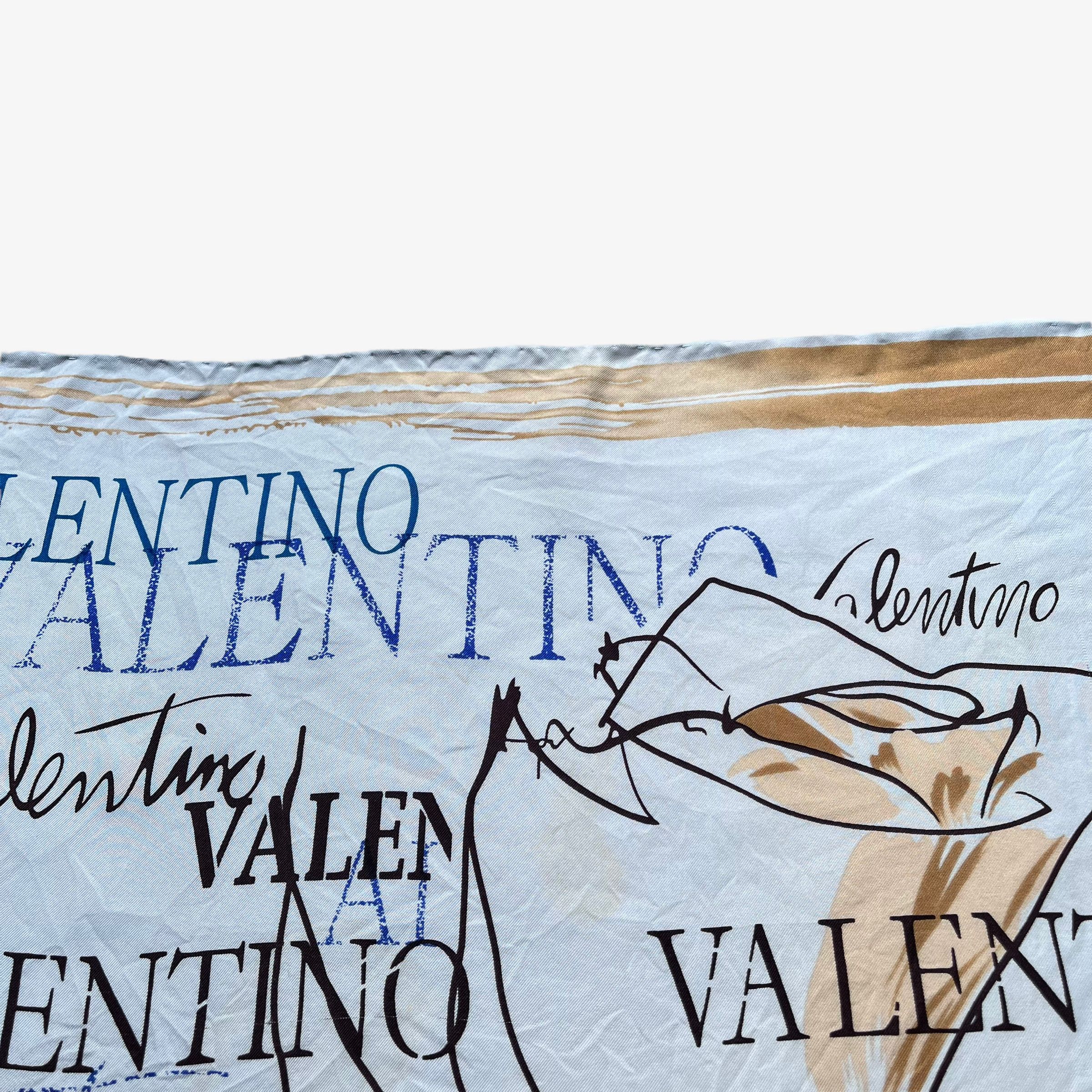 Valentino Vintage 90s Valentino Spell Out Blue Silk Scarf Size ONE SIZE - 3 Thumbnail
