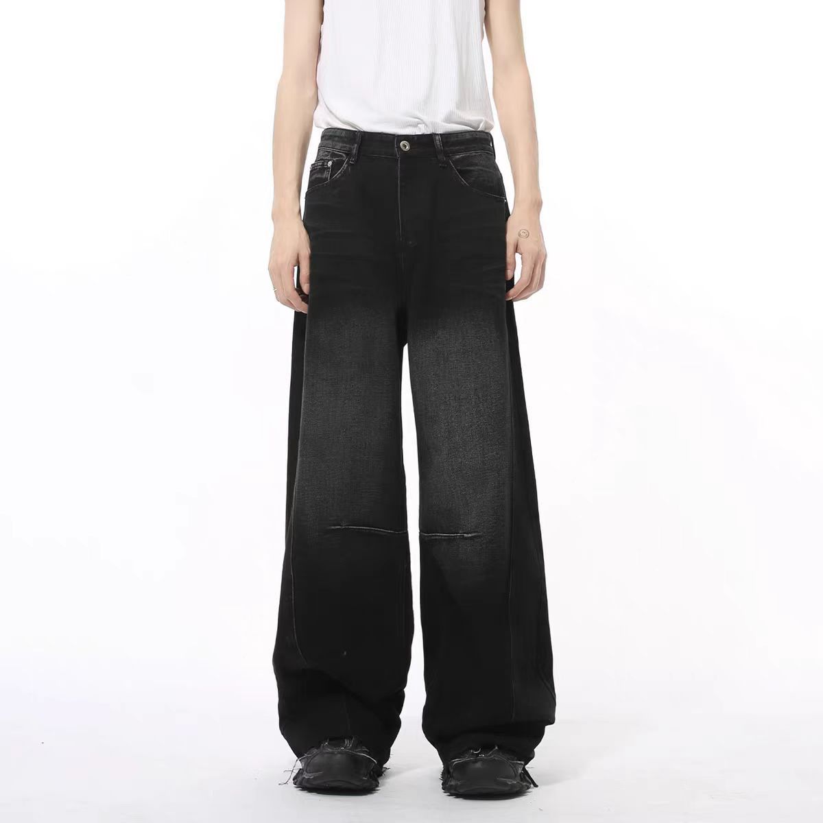 Japanese Brand × Jean High Street Hip Hop Baggy Wide Leg Raw Hem Jeans Size US 30 / EU 46 - 1 Thumbnail
