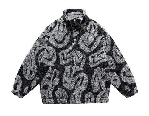 Japanese Brand × Vintage Retro style all over print smiley black fleece jacket Size US L / EU 52-54 / 3 - 1 Thumbnail