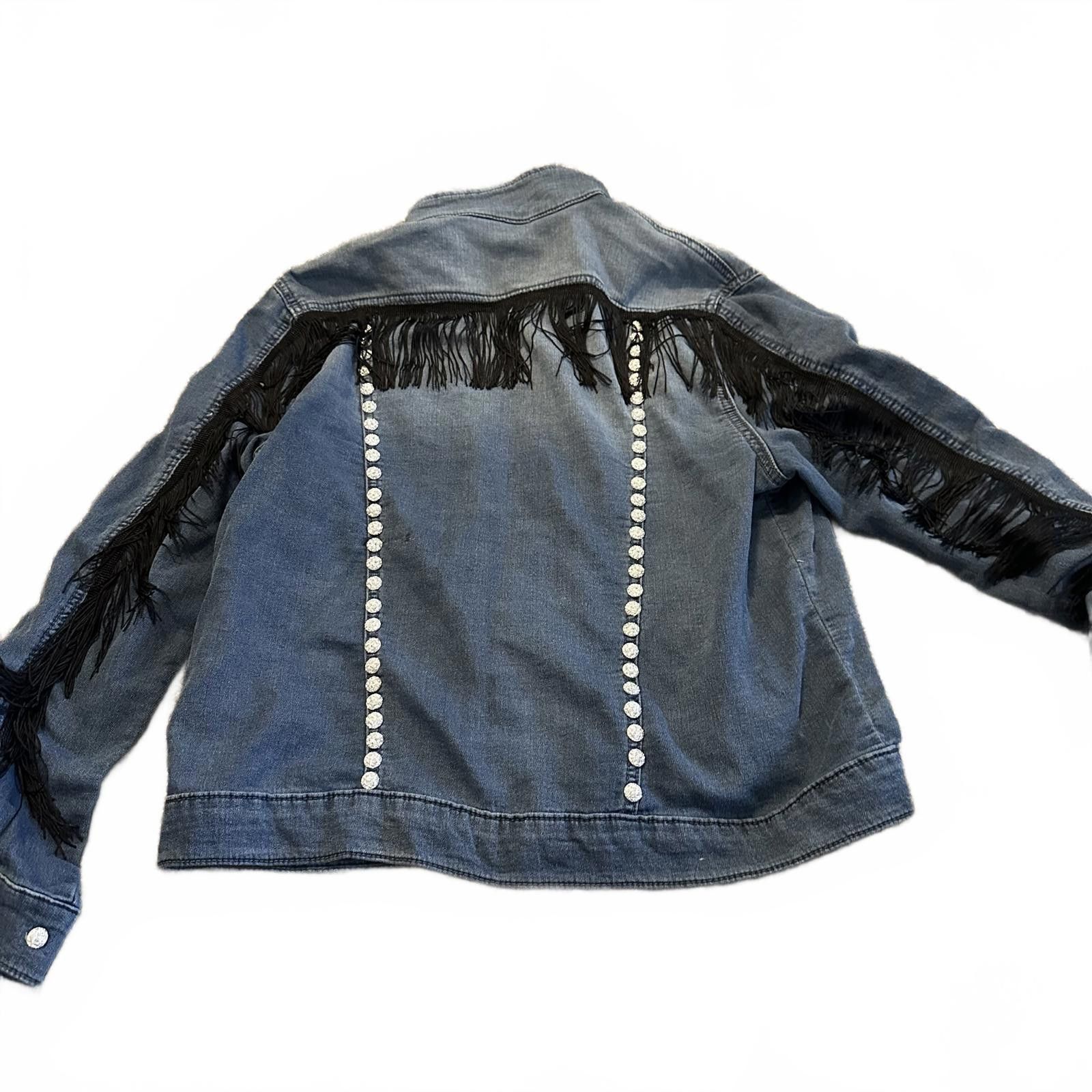 Designer Stylish Denim Jacket with Fringe Accents Size L / US 10 / IT 46 - 4 Thumbnail