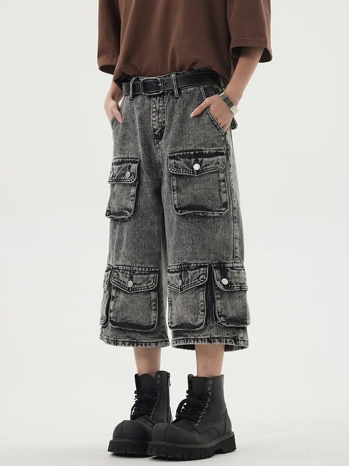 Japanese Brand × Jean Heavy wash vintage multi-pocket cargo denim shorts Size US 32 / EU 48 - 3 Thumbnail