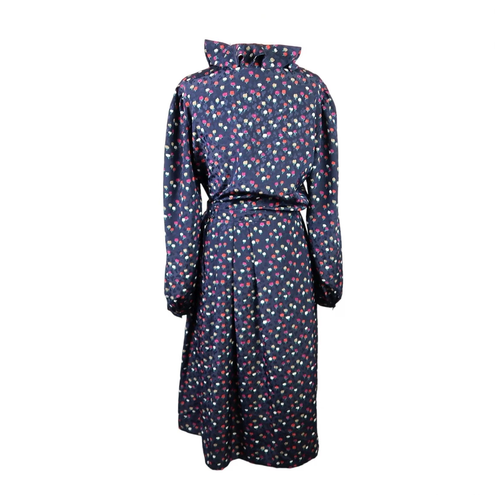 Vintage VINTAGE 80s navy blue and red tulip floral two piece blouse and skirt set 10 Size 4XL / US 24-26 - 4 Thumbnail