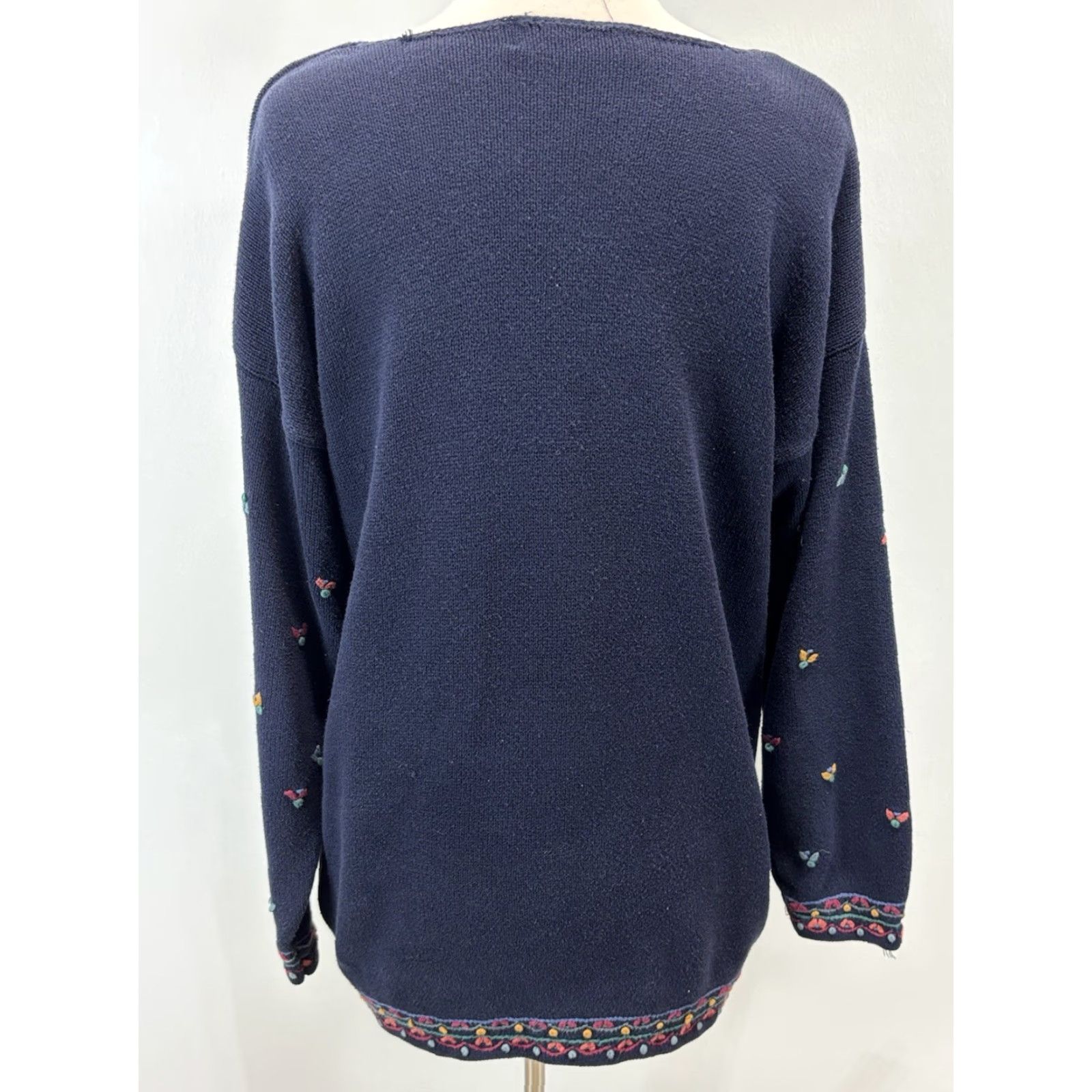 Vintage VINTAGE Tulchan Knit Tunic Sweater L Women’s Blue Cotton Oversized Floral Knit Long Sleeve Casual Fall Winter Womens Size L / US 10 / IT 46 - 3 Thumbnail
