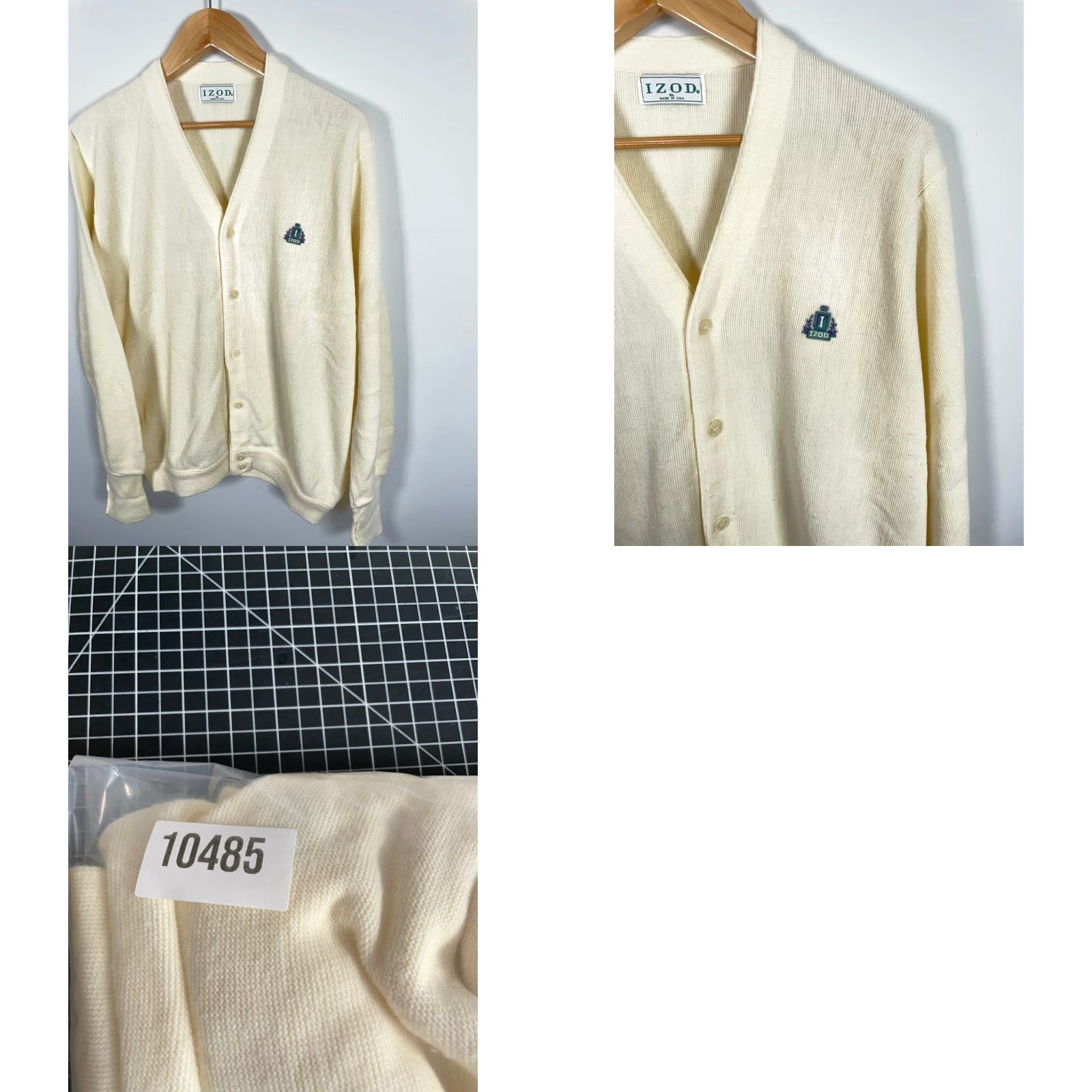 Izod VINTAGE IZOD Cardigan Sweater Mens XL Ivory Lightweight Knit 70s 80s 90s Dad Hipster Retro Embroidered USA Made Size US XL / EU 56 / 4 - 9 Thumbnail