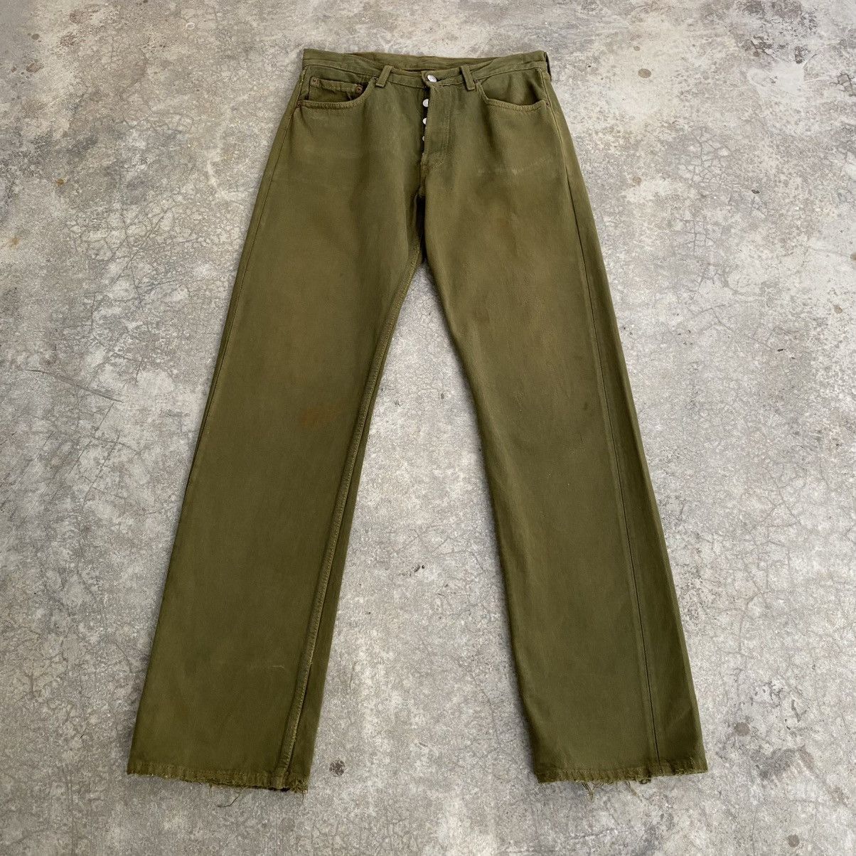 Levi's Vintage Levis 501 Faded Green Overdyed Distressed Jeans Size US 31 - 1 Thumbnail