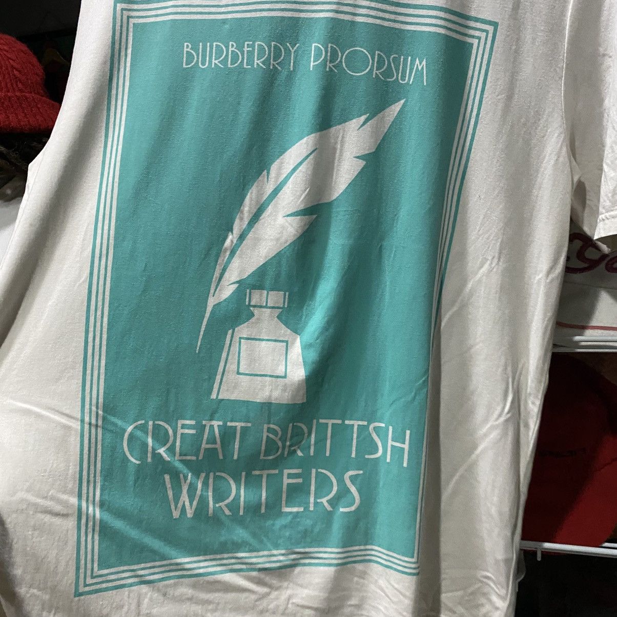 Burberry Prorsum Spring 2015 Teal White Great British Writers Cotton Tshirt Size US XL / EU 56 / 4 - 5 Thumbnail