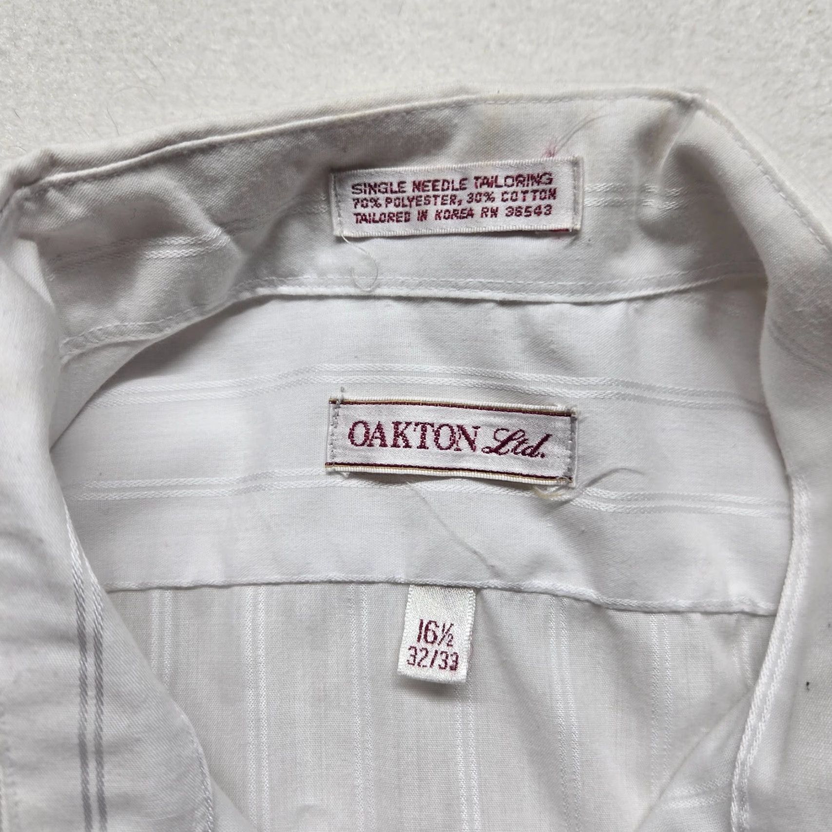 Vintage Oakton Dress Shirt - Striped Long Sleeve Adult Men - Size 16.5 32/33 - White Silver - 33" Sleeve - Men's Shirt Boundary: 16.5 collar Size US L / EU 52-54 / 3 - 2 Thumbnail