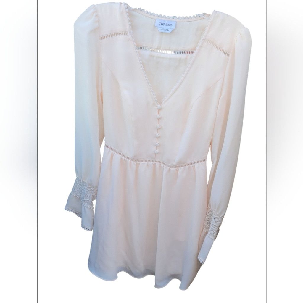 Bebe NWOT BEBE Longsleeve Lace Cream Pink Dress Size XS / US 0-2 / IT 36-38 - 4 Thumbnail